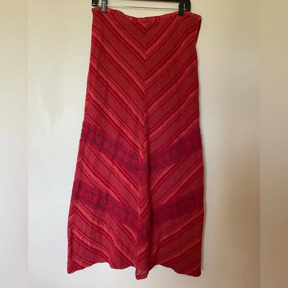Prana Red Maxi Ginny skirt chevron stripe crochet 100% Cotton Size 6